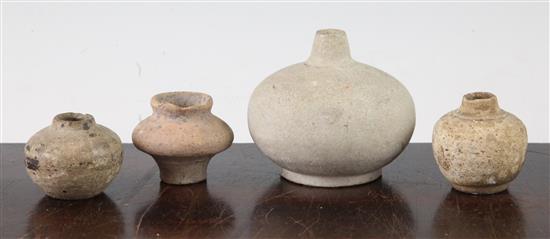 Four South East Asian pottery jarlets, c.300 AD, largest 6.5cm